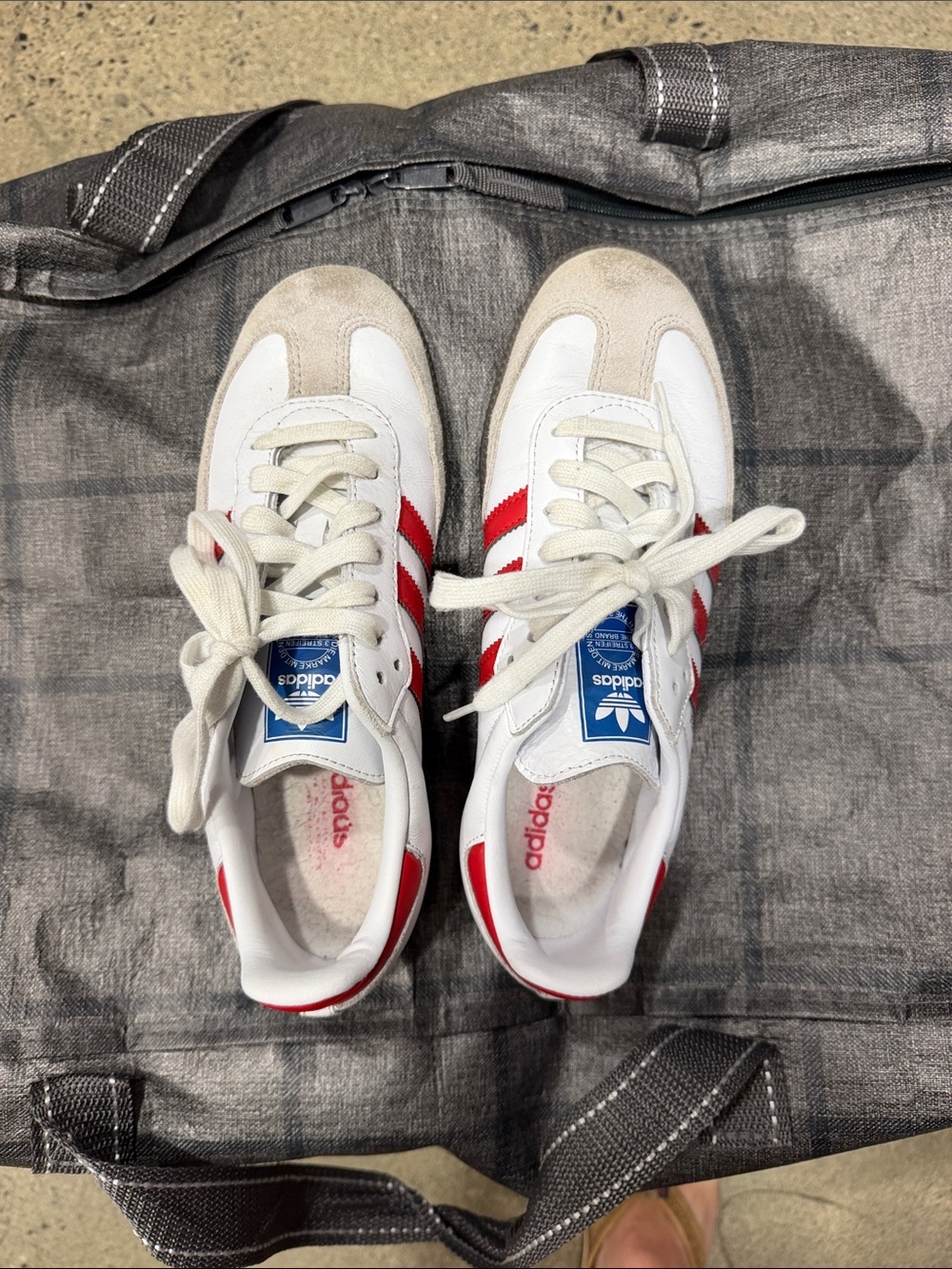 adidas Kids White Sneakers with Red Stripes